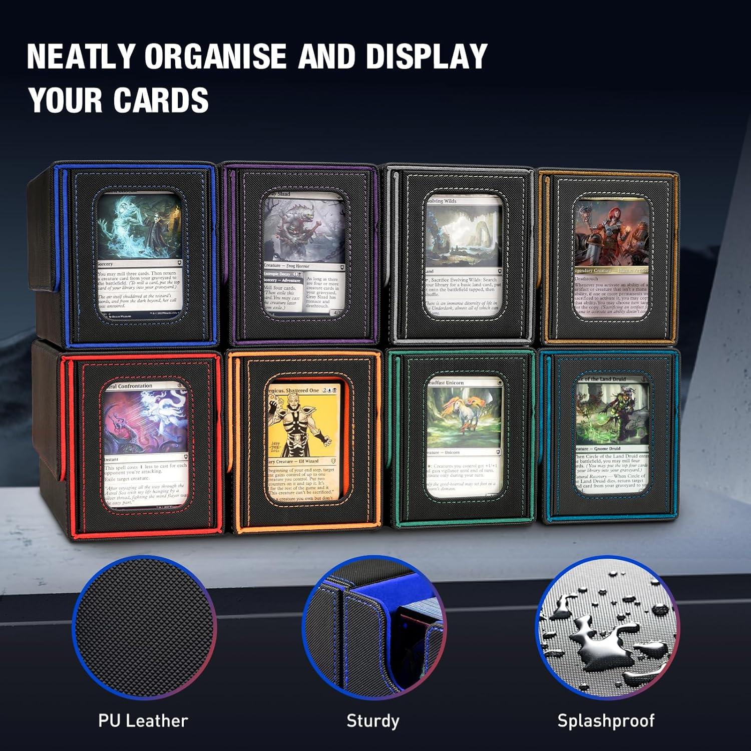 imageTiMOVO MTG Deck Box Commander Deck Case Fits 200 DoubleSleeved Cards Magnetic Leather Card Storage Box with 2 Commander Display ampamp 4Dividers ampamp Dice Tray Fit YuGiOh TCG CCG Magic Cards BlackPurpleBlack Blue