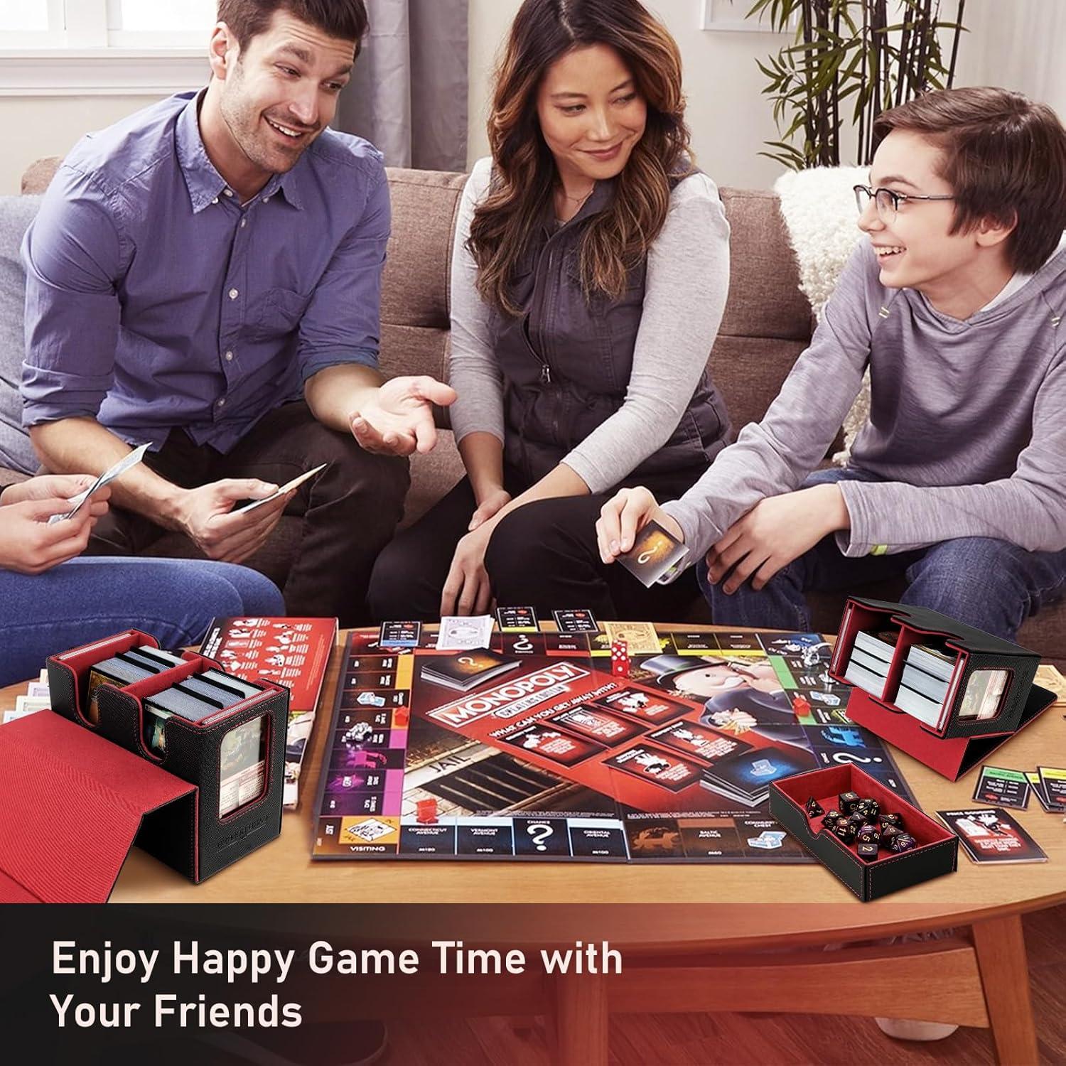 imageTiMOVO MTG Deck Box MTG Commander Card Deck Box with Commander Display ampamp Dice Tray Fits 400 Unsleeved Cards Leather Magnetic Card Storage Case with 6 Dividers for TCG CCG Magic Cards BlackRedBlack Red