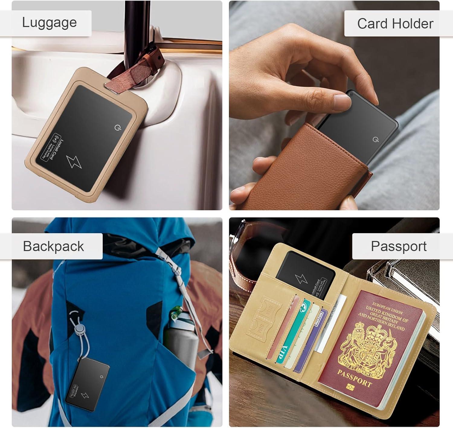 imageTiMOVO Wallet Tracker Card for Apple Find My iOS Only Wireless Charging Rechargeable Wallet Finder for Purse Luggage Tag Passports IP68 Waterproof Bluetooth Item Locator Tracker  Black1 Pack