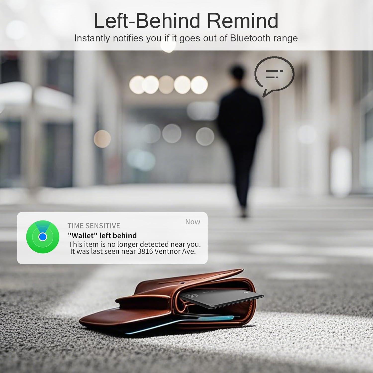 imageTiMOVO Wallet Tracker Card for Apple Find My iOS Only Wireless Charging Rechargeable Wallet Finder for Purse Luggage Tag Passports IP68 Waterproof Bluetooth Item Locator Tracker  Black1 Pack
