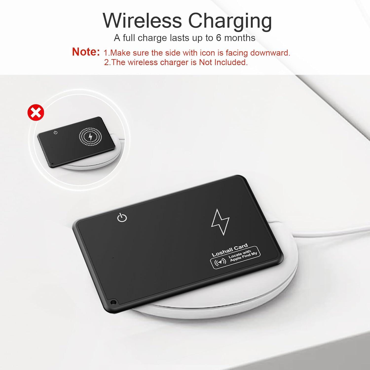 imageTiMOVO Wallet Tracker Card for Apple Find My iOS Only Wireless Charging Rechargeable Wallet Finder for Purse Luggage Tag Passports IP68 Waterproof Bluetooth Item Locator Tracker  Black1 Pack
