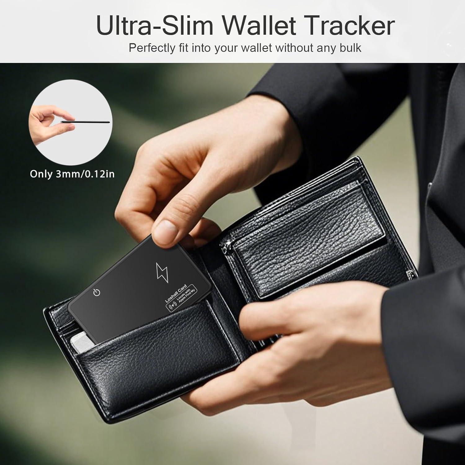 imageTiMOVO Wallet Tracker Card for Apple Find My iOS Only Wireless Charging Rechargeable Wallet Finder for Purse Luggage Tag Passports IP68 Waterproof Bluetooth Item Locator Tracker  Black1 Pack