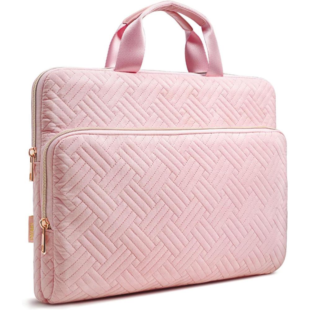 imageTiMOVO 156 Inch Laptop Sleeve Compatible with MacBook Air Pro 156 Inch HP Dell Lenovo Asus Notebook Protective Laptop Carrying Case Bag with Handle PinkPink