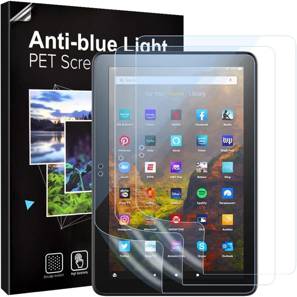 imageTiMOVO 2 Pack Screen Protector Compatible with Fire HD 10 2021Fire HD 10 Plus 2021Fire HD 10 KidsFire HD 10 Kids Pro Anti Blue Light EyeProtect AntiGlare PET Screen Protector Film Light Blue