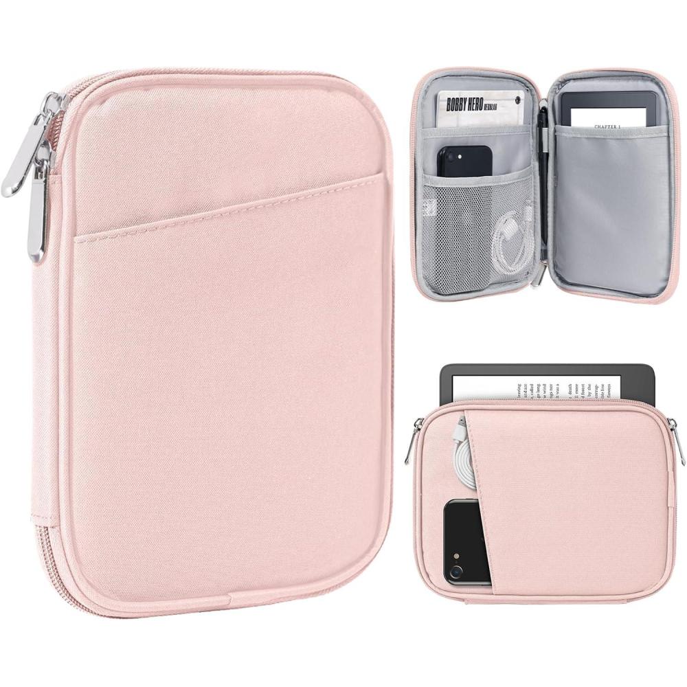 imageTiMOVO 67 Inch Tablet Sleeve for AllNew Kindle Paperwhite and Kindle Colorsoft Signature Edition Protective Sleeve Cover Case with Pocket for Kindle EReaderKindle Oasis Yellow FlowerPink