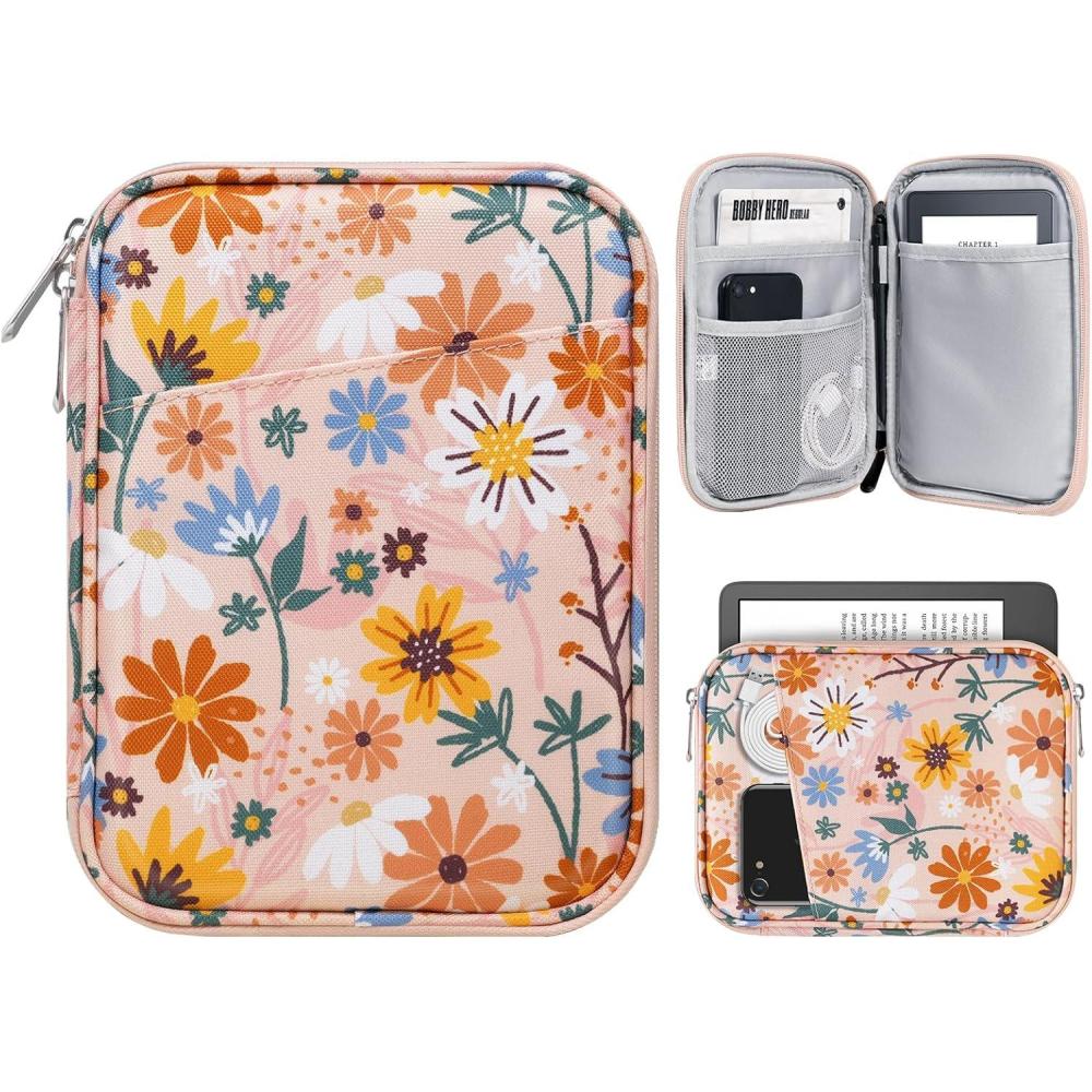 imageTiMOVO 67 Inch Tablet Sleeve for AllNew Kindle Paperwhite and Kindle Colorsoft Signature Edition Protective Sleeve Cover Case with Pocket for Kindle EReaderKindle Oasis Yellow FlowerBYellow Flower
