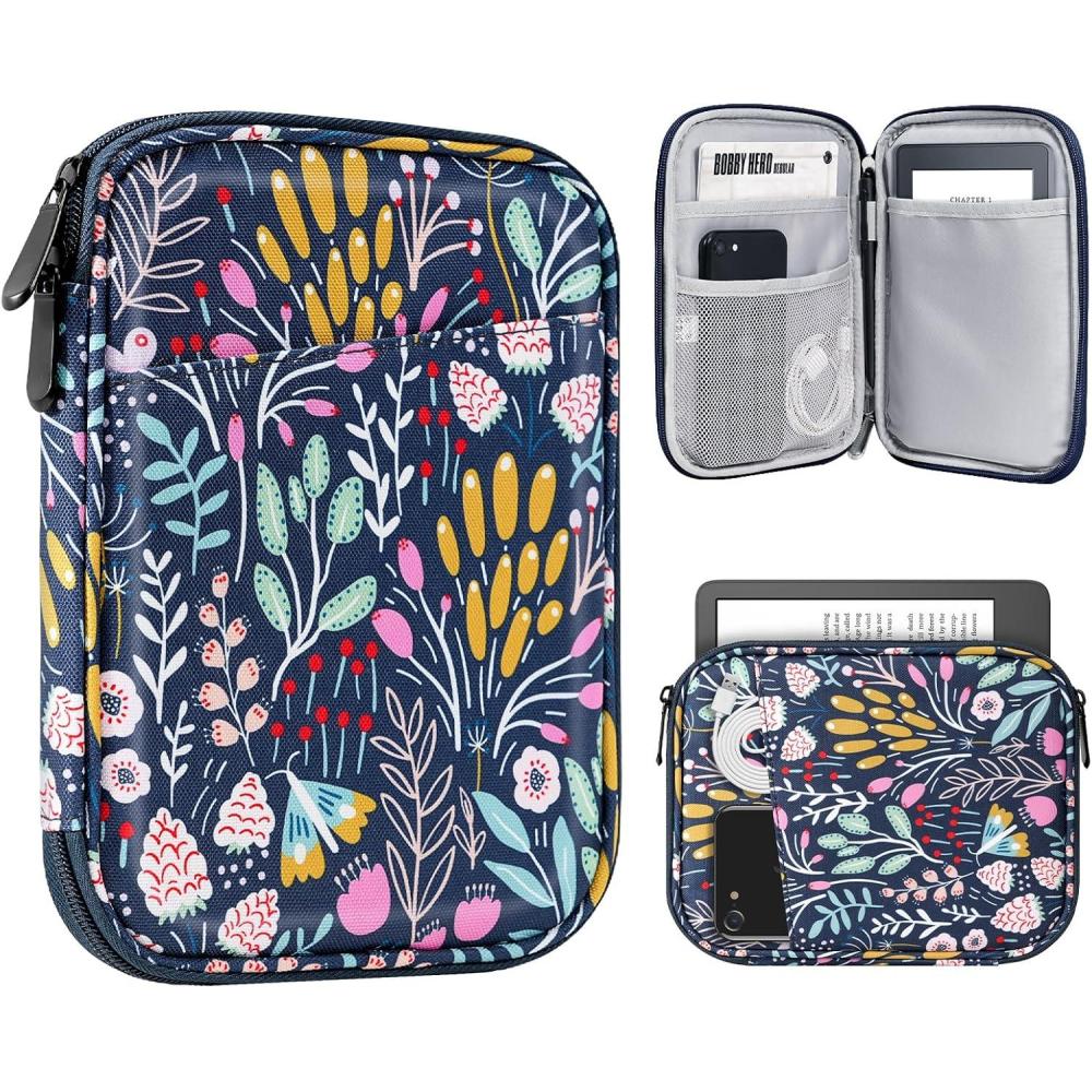 imageTiMOVO 67 Inch Tablet Sleeve for AllNew Kindle Paperwhite and Kindle Colorsoft Signature Edition Protective Sleeve Cover Case with Pocket for Kindle EReaderKindle Oasis Yellow FlowerAColorful Flower