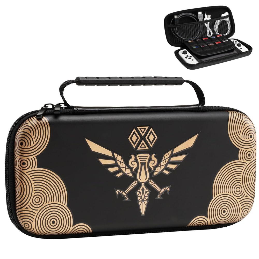 imageTiMOVO Carrying Case Compatible with Nintendo Switch OLED Model 2021 ampamp Switch Durable Hard Shell Game Storage Handbag Portable Travel Bag PU Pouch with Pocket for 10 Game Cards ampamp Accessories GildingBlack Gold Eagle