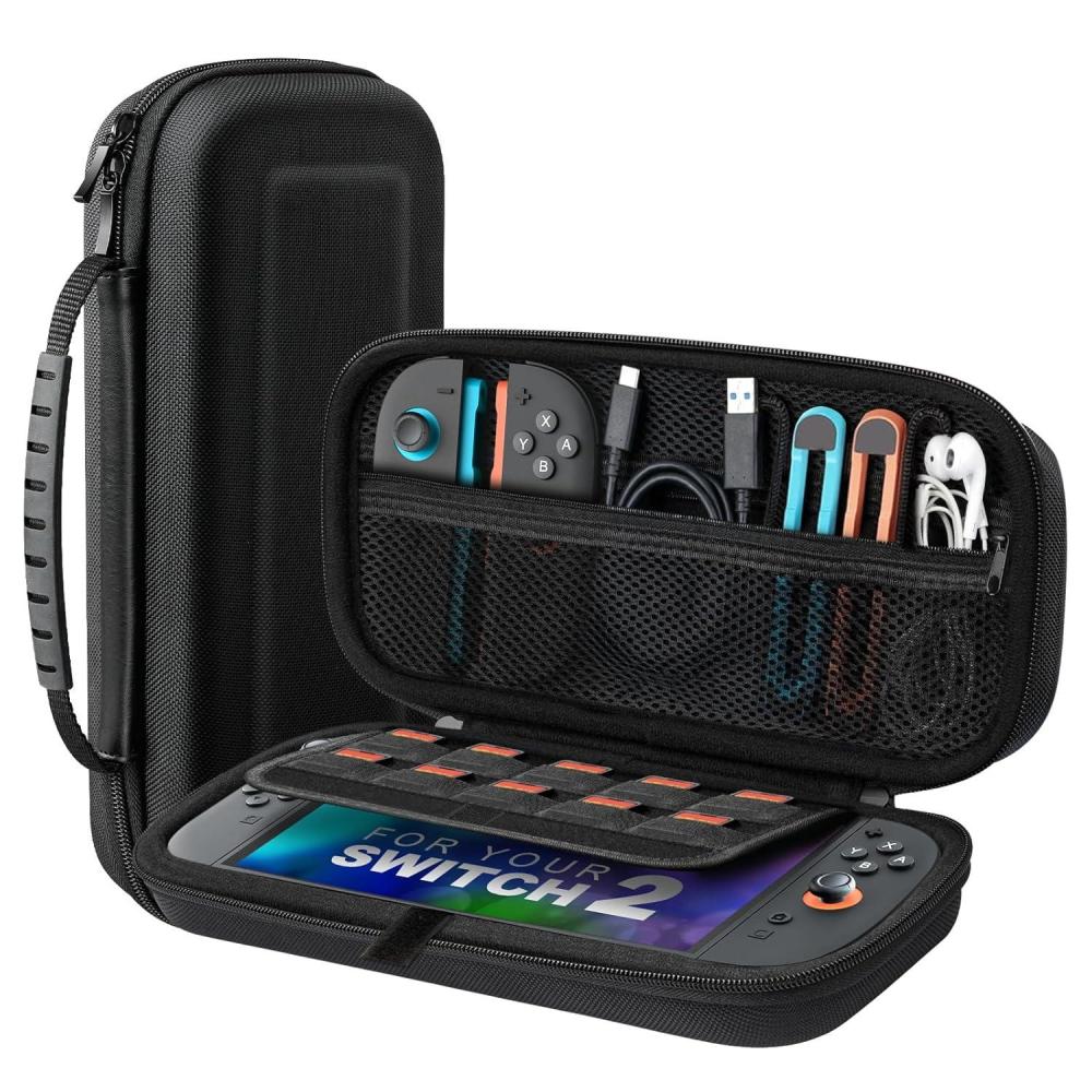 imageTiMOVO Carrying Case for Nintendo Switch 2 2025 Large Capacity Protective Hard Shell Portable Travel Case Pouch for Switch 2 with 10 Game Card Slots and Pockets for Console ampamp Accessories BlackBlack