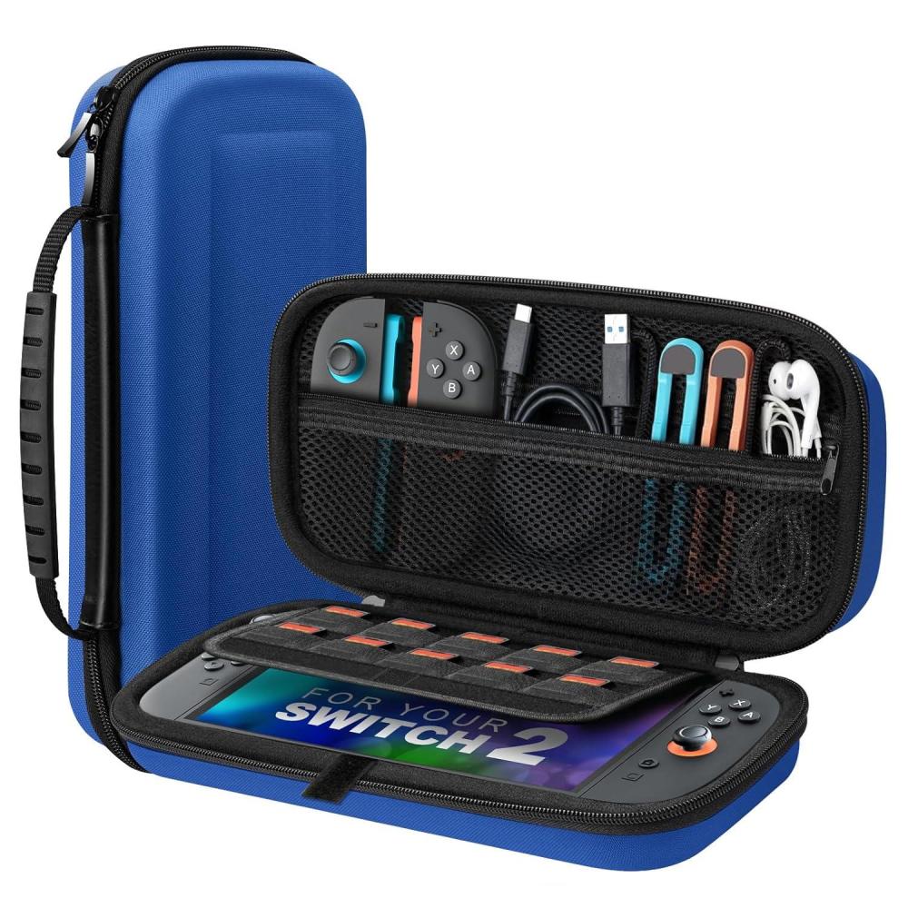 imageTiMOVO Carrying Case for Nintendo Switch 2 2025 Large Capacity Protective Hard Shell Portable Travel Case Pouch for Switch 2 with 10 Game Card Slots and Pockets for Console ampamp Accessories BlackDark Blue