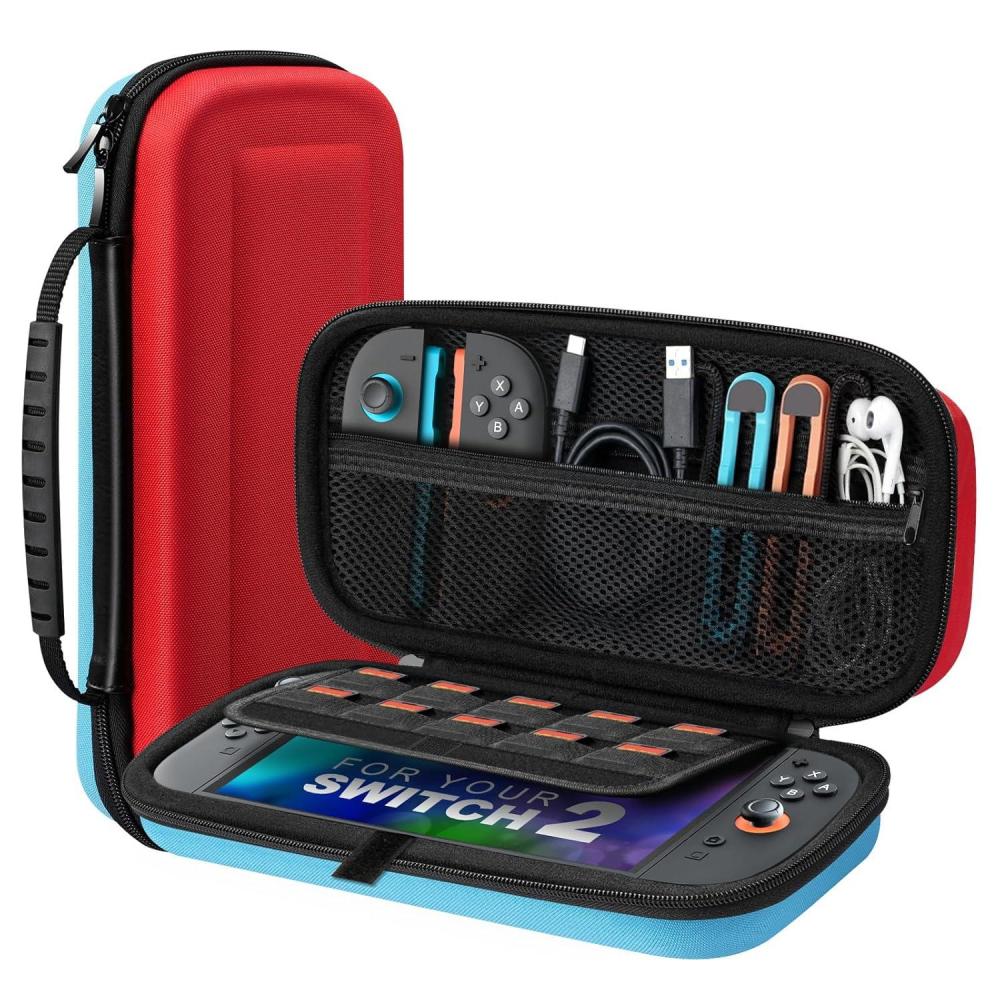 imageTiMOVO Carrying Case for Nintendo Switch 2 2025 Large Capacity Protective Hard Shell Portable Travel Case Pouch for Switch 2 with 10 Game Card Slots and Pockets for Console ampamp Accessories BlackBlueRed