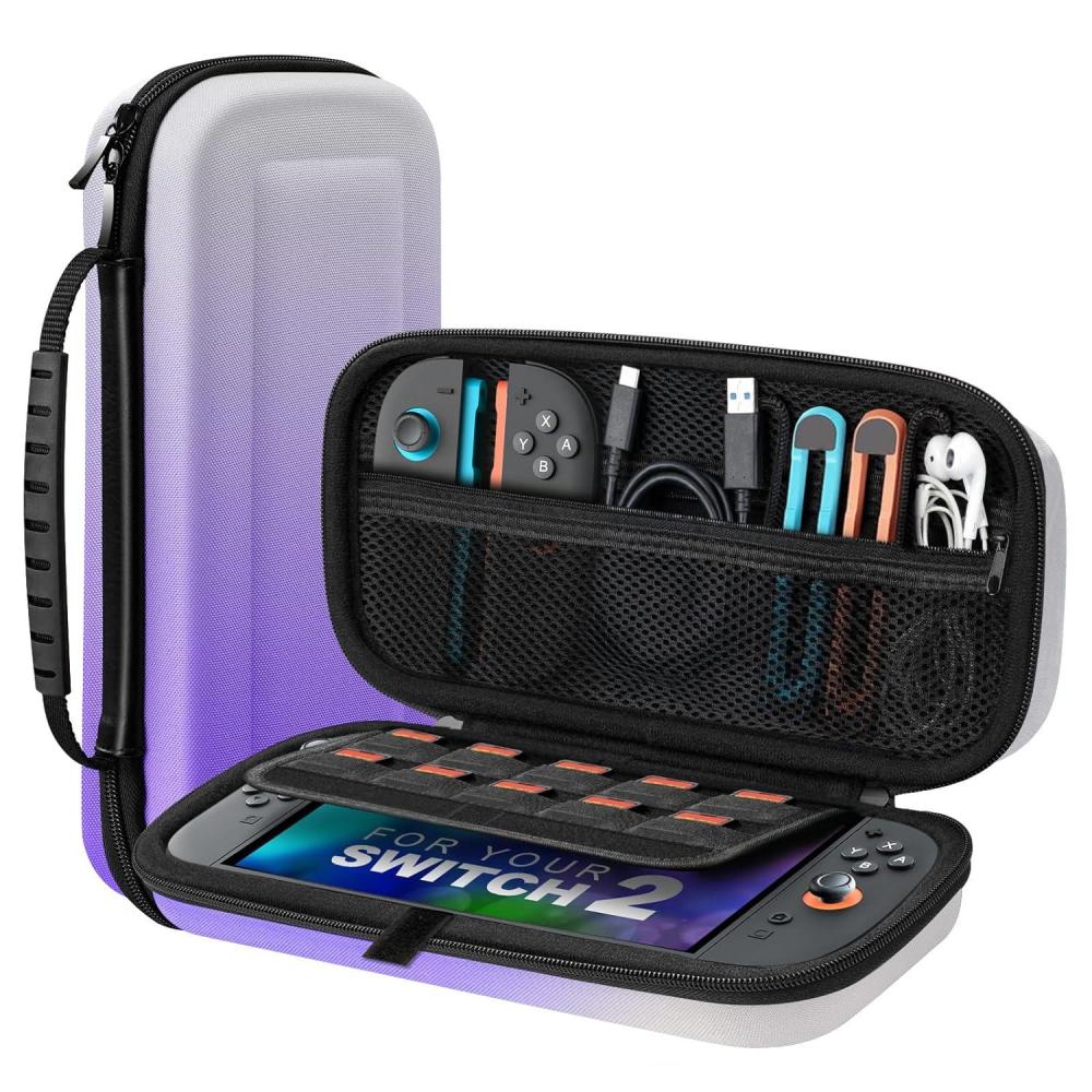 imageTiMOVO Carrying Case for Nintendo Switch 2 2025 Large Capacity Protective Hard Shell Portable Travel Case Pouch for Switch 2 with 10 Game Card Slots and Pockets for Console ampamp Accessories BlackGradient Purple