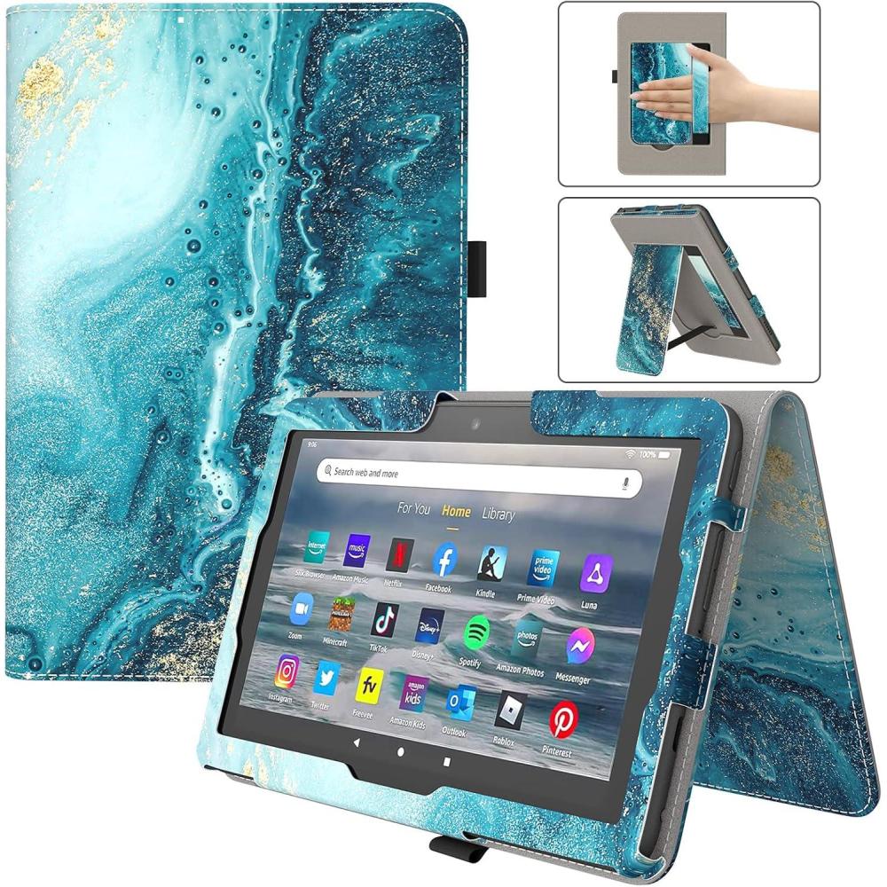 imageTiMOVO Case Fits AllNew Kindle Fire 7 Tablet 7quot 12th Generation 2022 Release PU Leather Protective Cover with Hand Strap Card Slot Auto WakeSleep Vertical Horizontal Stand Gilding
