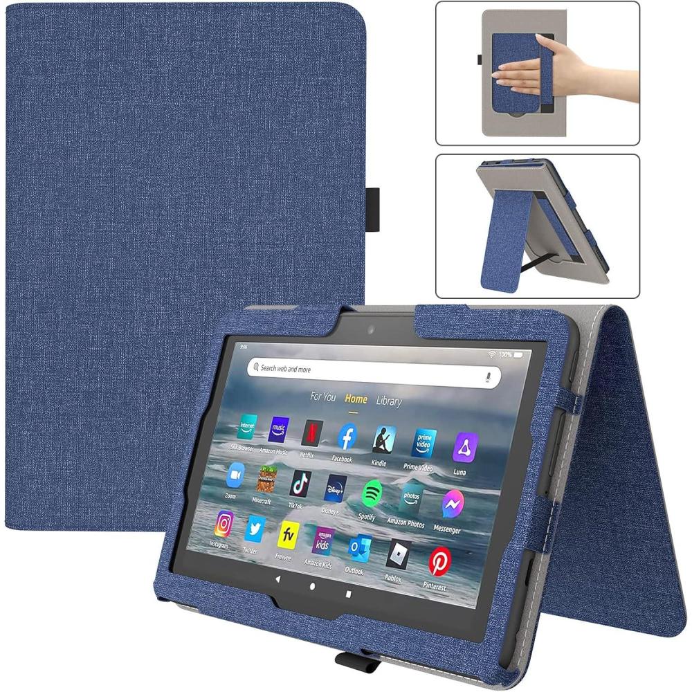 imageTiMOVO Case Fits AllNew Kindle Fire 7 Tablet 7quot 12th Generation 2022 Release PU Leather Protective Cover with Hand Strap Card Slot Auto WakeSleep Vertical Horizontal Stand Indigo