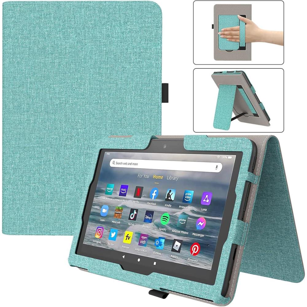 imageTiMOVO Case Fits AllNew Kindle Fire 7 Tablet 7quot 12th Generation 2022 Release PU Leather Protective Cover with Hand Strap Card Slot Auto WakeSleep Vertical Horizontal Stand Green