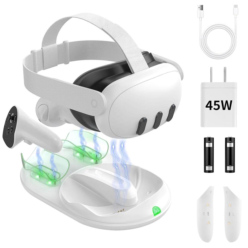 imageTiMOVO Charging Dock for Meta Quest 3 Quest 3 Charging Dock with 45w Power Adapter Magnetic Fast Oculus Quest 3 Charging Station for Headset ampamp Controllers with LED Light ampamp 2 NiMH Batteries WhiteWhite