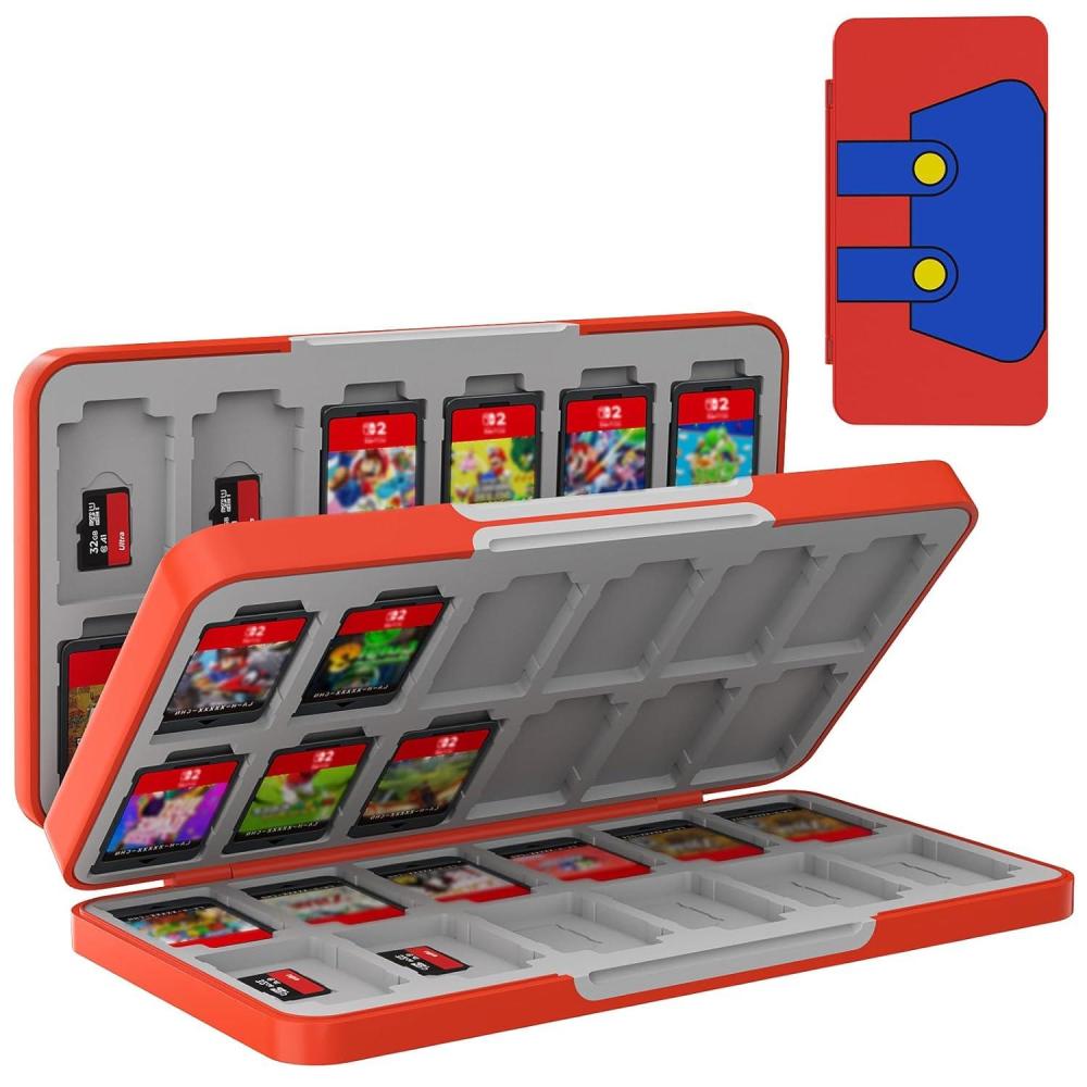 imageTiMOVO Game Card Case for Nintendo Switch 2Switch OLEDlite Compact ampamp Portable Storage Holder Cartridge with 60 Game Card Slots 24 3DS Cards ampamp 36 Micro SD Cards SlotsRed Blue