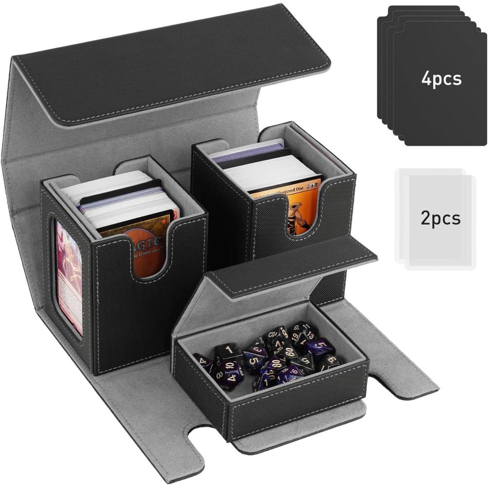 imageTiMOVO MTG Deck Box Commander Deck Case Fits 200 DoubleSleeved Cards Magnetic Leather Card Storage Box with 2 Commander Display ampamp 4Dividers ampamp Dice Tray Fit YuGiOh TCG CCG Magic Cards BlackPurpleBlack Gray