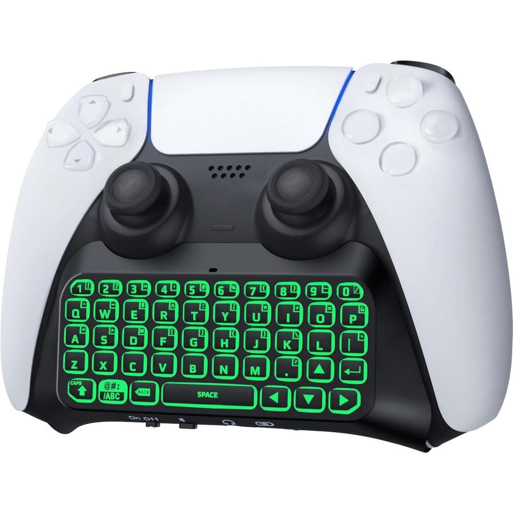 imageTiMOVO PS5 Controller Keyboard with Green Backlit Wireless Bluetooth Keypad Chatpad for PlayStation 5 Builtin Speaker ampamp 35mm Audio Jack Mini Gaming Keyboard for PS5 Accessories BlackWhite Square