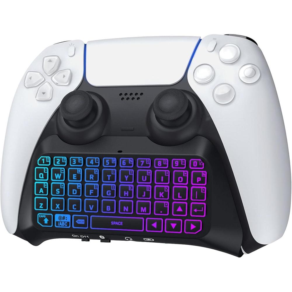 imageTiMOVO PS5 Controller Keyboard with Green Backlit Wireless Bluetooth Keypad Chatpad for PlayStation 5 Builtin Speaker ampamp 35mm Audio Jack Mini Gaming Keyboard for PS5 Accessories BlackBlack  White