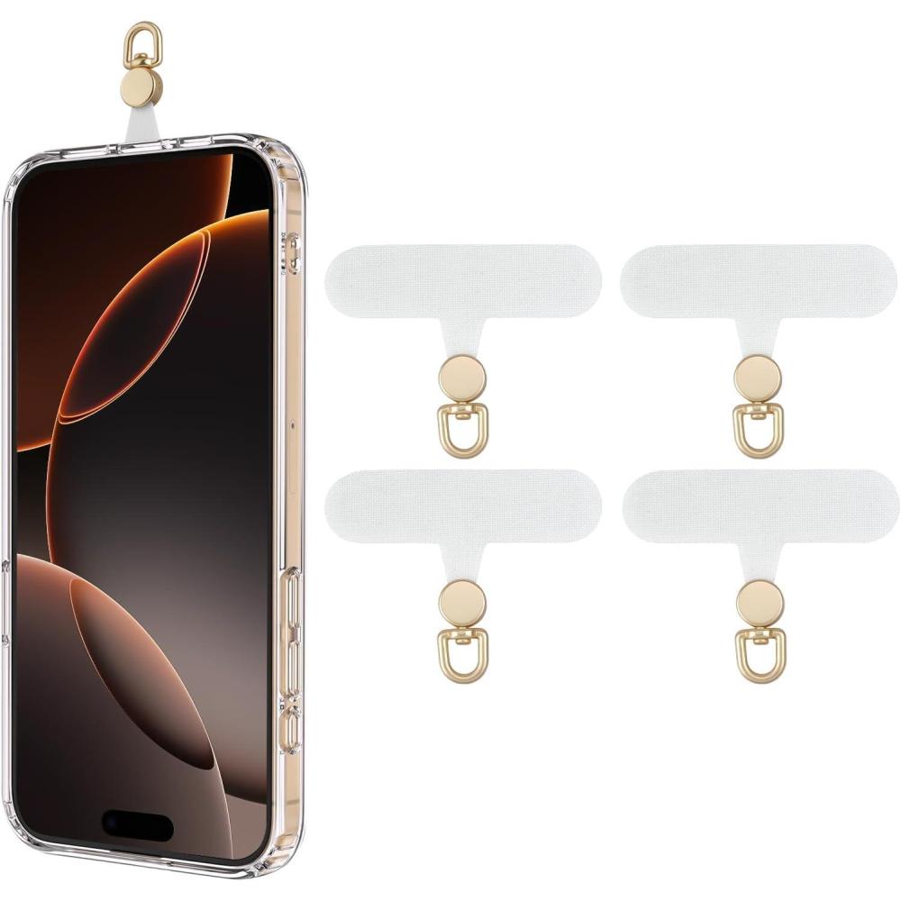 imageTiMOVO Phone Tether Tab Rotatable 360 4 Pack Cell Phone Lanyard Patch for Phone Strap AntiTheft Phone Tether Tab for iPhone 16 15 ampamp Most Smartphones BlackWhite  Gold