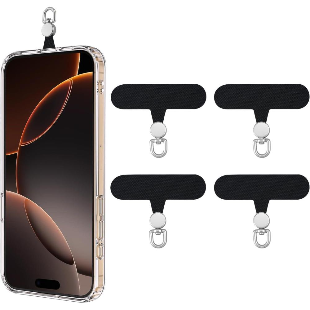 imageTiMOVO Phone Tether Tab Rotatable 360 4 Pack Cell Phone Lanyard Patch for Phone Strap AntiTheft Phone Tether Tab for iPhone 16 15 ampamp Most Smartphones BlackBlack  Silver