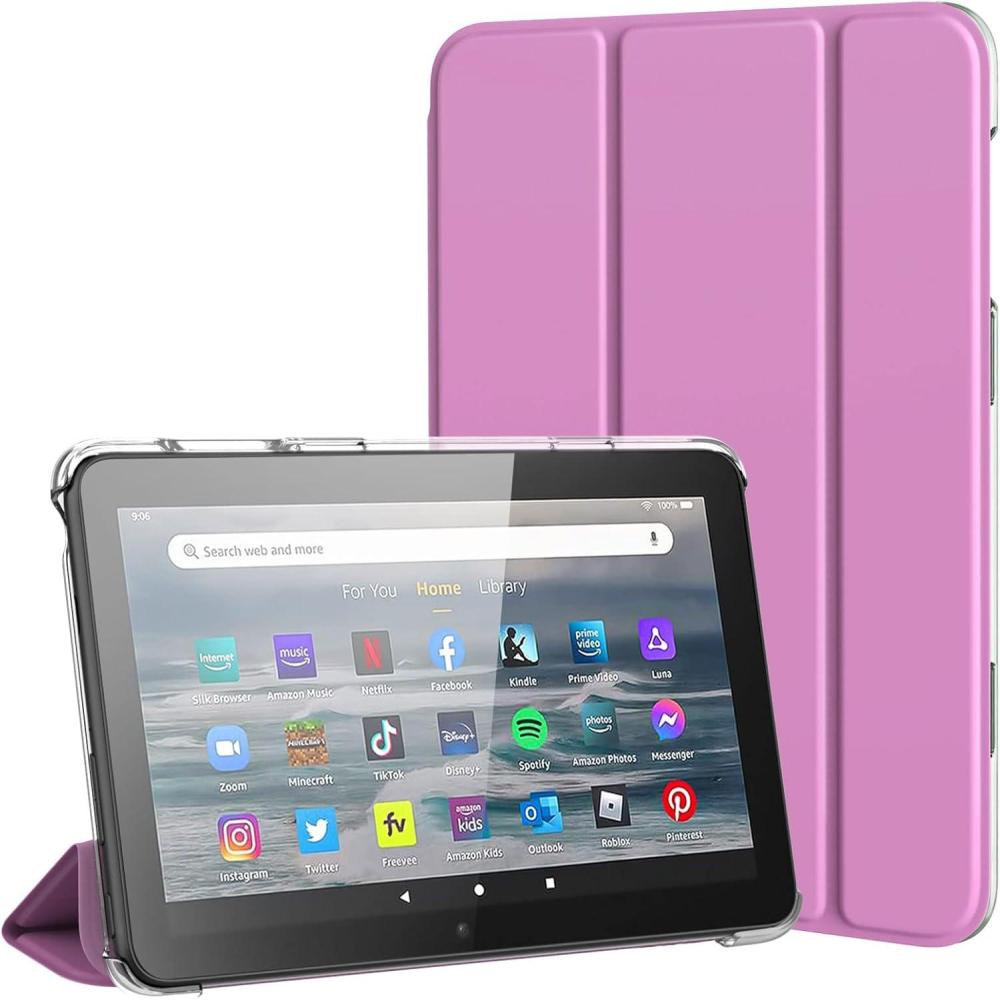 imageTiMOVO Protective Case Fits AllNew Kindle Fire 7 Tablet 7quot 12th Generation 2022 Release Slim Trifold PU Leather Smart Stand Cover Frosted Hard Back Shell with Auto WakeSleep Purple