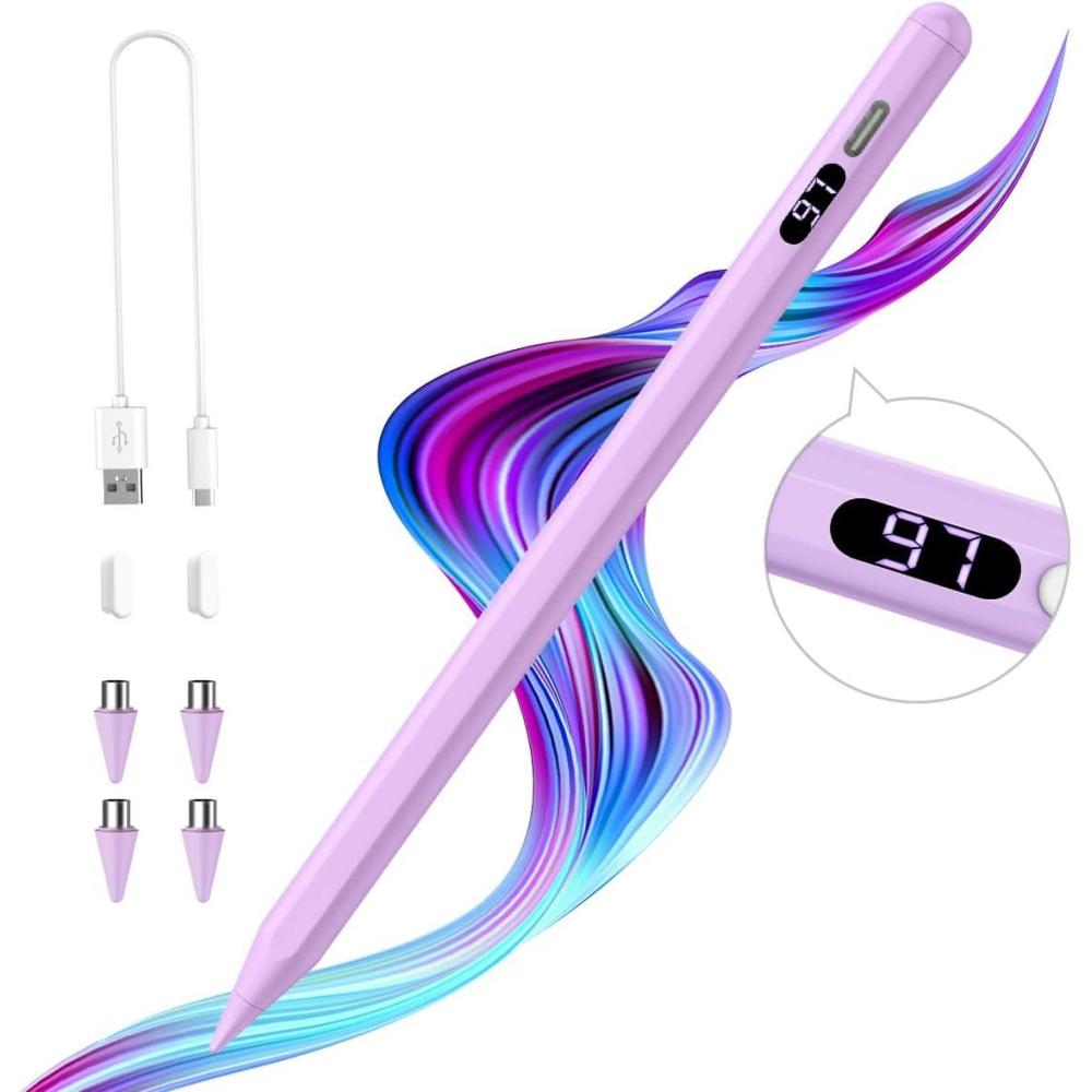 imageTiMOVO Stylus Pen for Touch Screens Fast Charge Stylus Pen for Apple iPadiPhoneXiaomiSamsung Android Capacitive Touch Screen Stylus Pen with Power Display WhitePurple