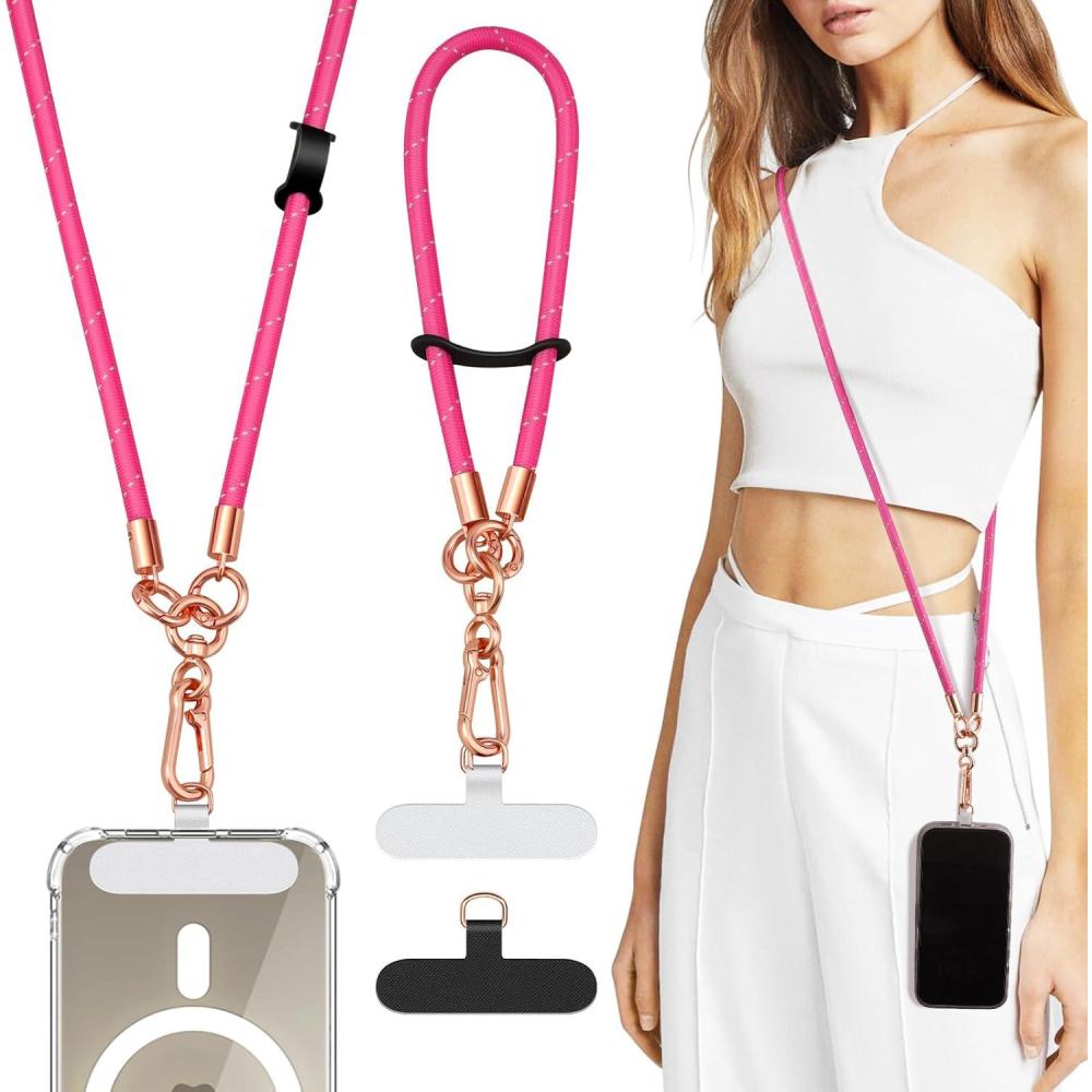 imageTiMOVO Universal Phone Lanyard Crossbody Adjustable AntiTheft Phone Strap Crossbody for Phone Cases Cell Phone Neck Lanyard Wrist Strap for Women KhakiMagenta