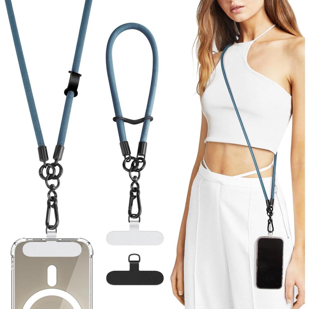 imageTiMOVO Universal Phone Lanyard Crossbody Adjustable AntiTheft Phone Strap Crossbody for Phone Cases Cell Phone Neck Lanyard Wrist Strap for Women KhakiDark Blue
