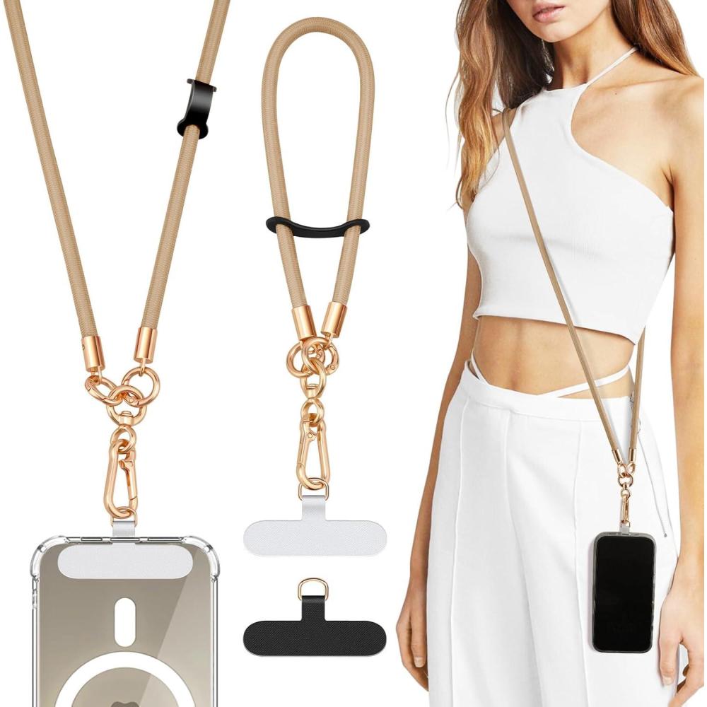 imageTiMOVO Universal Phone Lanyard Crossbody Adjustable AntiTheft Phone Strap Crossbody for Phone Cases Cell Phone Neck Lanyard Wrist Strap for Women KhakiKhaki
