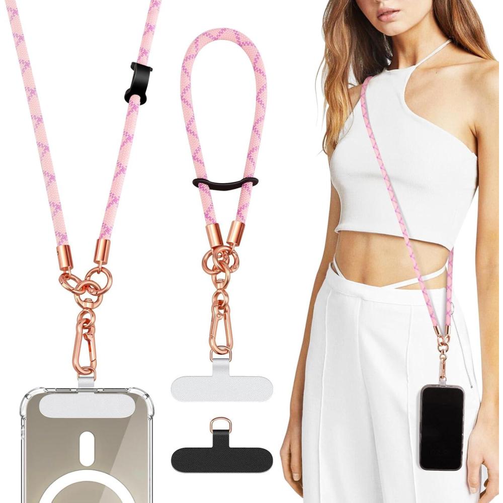 imageTiMOVO Universal Phone Lanyard Crossbody Adjustable AntiTheft Phone Strap Crossbody for Phone Cases Cell Phone Neck Lanyard Wrist Strap for Women KhakiPink
