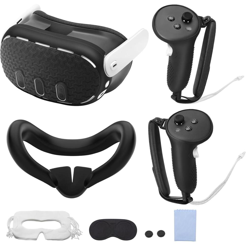 imageTiMOVO VR Protective Accessory Set for Meta Quest 3 VR Protective Cover Include Controller Grip VR Shell Cover Face CoverLens Cover Thumb GirpEye Cover Protective Shell for Oculus Quest 3Black