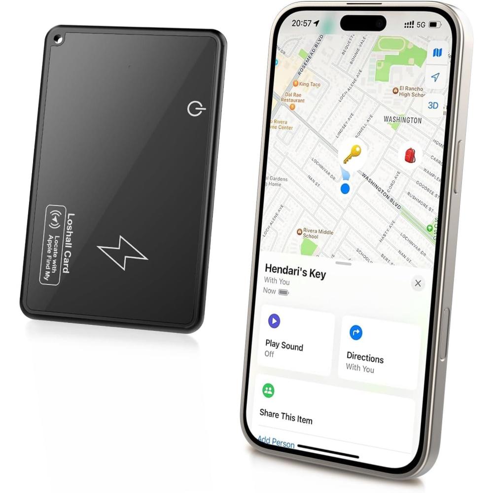 imageTiMOVO Wallet Tracker Card for Apple Find My iOS Only Wireless Charging Rechargeable Wallet Finder for Purse Luggage Tag Passports IP68 Waterproof Bluetooth Item Locator Tracker  Black1 Pack