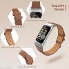 TiMOVO Leather Band Compatible with Fitbit Charge 6/Fitbit Charge 5 Watch Bands, Top Grain Genuine Classic Leather Replacement Wristbands Straps for Women Men, Black(Brown)
