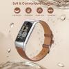 TiMOVO Leather Band Compatible with Fitbit Charge 6/Fitbit Charge 5 Watch Bands, Top Grain Genuine Classic Leather Replacement Wristbands Straps for Women Men, Black(Brown)