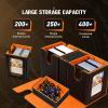 TiMOVO MTG Deck Box, Commander Deck Case Fits 200+ Double-Sleeved Cards, Magnetic Leather Card Storage Box with 2 Commander Display & 4Dividers & Dice Tray Fit YuGiOh TCG CCG Magic Cards, Black+Purple(Black+Orange)
