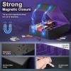 TiMOVO Trading Cards Storage Box, 3800+ MTG Card Deck Box with 24 Colorful Dividers & 5 Card Supporters, 5 Rows Magnetic Leather Commander Deck Box Fits MTG Yugioh TCG Magic Game Cards, Black+Grey(Black & Purple)