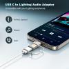 TiMOVO for Lightning to USB C Audio Headphone Adapter with Line Control, Lighting to USB C Earphone Adaptor for iPhone 16/15 Series, iPad Air/Pro/Mini, Not for Charging and Data Transfer, White(Gold)