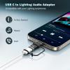 TiMOVO for Lightning to USB C Audio Headphone Adapter with Line Control, Lighting to USB C Earphone Adaptor for iPhone 16/15 Series, iPad Air/Pro/Mini, Not for Charging and Data Transfer, White(Black)