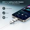 TiMOVO for Lightning to USB C Audio Headphone Adapter with Line Control, Lighting to USB C Earphone Adaptor for iPhone 16/15 Series, iPad Air/Pro/Mini, Not for Charging and Data Transfer, White(White)