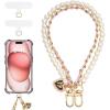 TiMOVO Beaded Pearls Phone Lanyard Wrist Strap for Phone Case, Detachable Phone Wristlet with Tether Tab, Hands-Free Phone Charm Bracelet Strap for Women, Gold + Black + White(Gold & Pink)