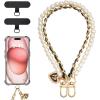 TiMOVO Beaded Pearls Phone Lanyard Wrist Strap for Phone Case, Detachable Phone Wristlet with Tether Tab, Hands-Free Phone Charm Bracelet Strap for Women, Gold + Black + White(Adjust-black)