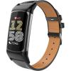 TiMOVO Leather Band Compatible with Fitbit Charge 6/Fitbit Charge 5 Watch Bands, Top Grain Genuine Classic Leather Replacement Wristbands Straps for Women Men, Black(Black)