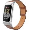 TiMOVO Leather Band Compatible with Fitbit Charge 6/Fitbit Charge 5 Watch Bands, Top Grain Genuine Classic Leather Replacement Wristbands Straps for Women Men, Black(Brown)