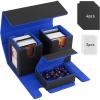 TiMOVO MTG Deck Box, Commander Deck Case Fits 200+ Double-Sleeved Cards, Magnetic Leather Card Storage Box with 2 Commander Display & 4Dividers & Dice Tray Fit YuGiOh TCG CCG Magic Cards, Black+Purple(Black & Blue)
