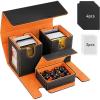 TiMOVO MTG Deck Box, Commander Deck Case Fits 200+ Double-Sleeved Cards, Magnetic Leather Card Storage Box with 2 Commander Display & 4Dividers & Dice Tray Fit YuGiOh TCG CCG Magic Cards, Black+Purple(Black+Orange)