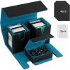 TiMOVO MTG Deck Box, Commander Deck Case Fits 200+ Double-Sleeved Cards, Magnetic Leather Card Storage Box with 2 Commander Display & 4Dividers & Dice Tray Fit YuGiOh TCG CCG Magic Cards, Black+Purple(Black Cyan)
