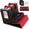 TiMOVO MTG Deck Box, MTG Commander Card Deck Box with Commander Display & Dice Tray Fits 400+ Unsleeved Cards, Leather Magnetic Card Storage Case with 6 Dividers for TCG CCG Magic Cards, Black+Red(Black & Red)