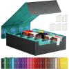 TiMOVO Trading Cards Storage Box, 3800+ MTG Card Deck Box with 24 Colorful Dividers & 5 Card Supporters, 5 Rows Magnetic Leather Commander Deck Box Fits MTG Yugioh TCG Magic Game Cards, Black+Grey(Black Green)